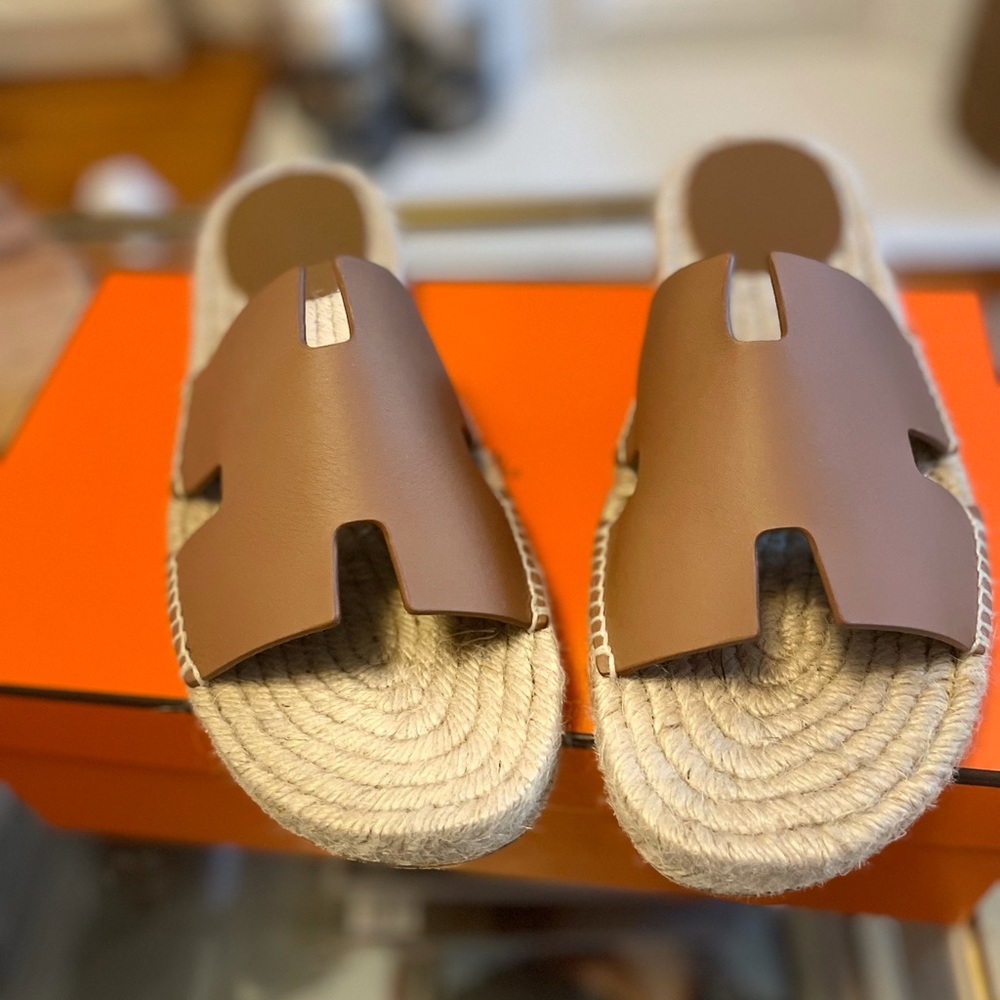 New Hermes Antigua espadrille in naturel safari